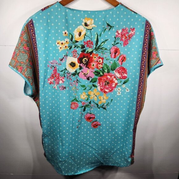 Umgee Short Sleeve Blue Floral Print Blouse Sz Small - Picture 2 of 9